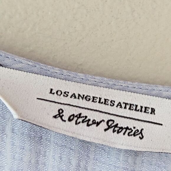 & Other Stories Belted Kimono Wrap Midi Textured Dress Light Blue sz 4 - Picture 12 of 15